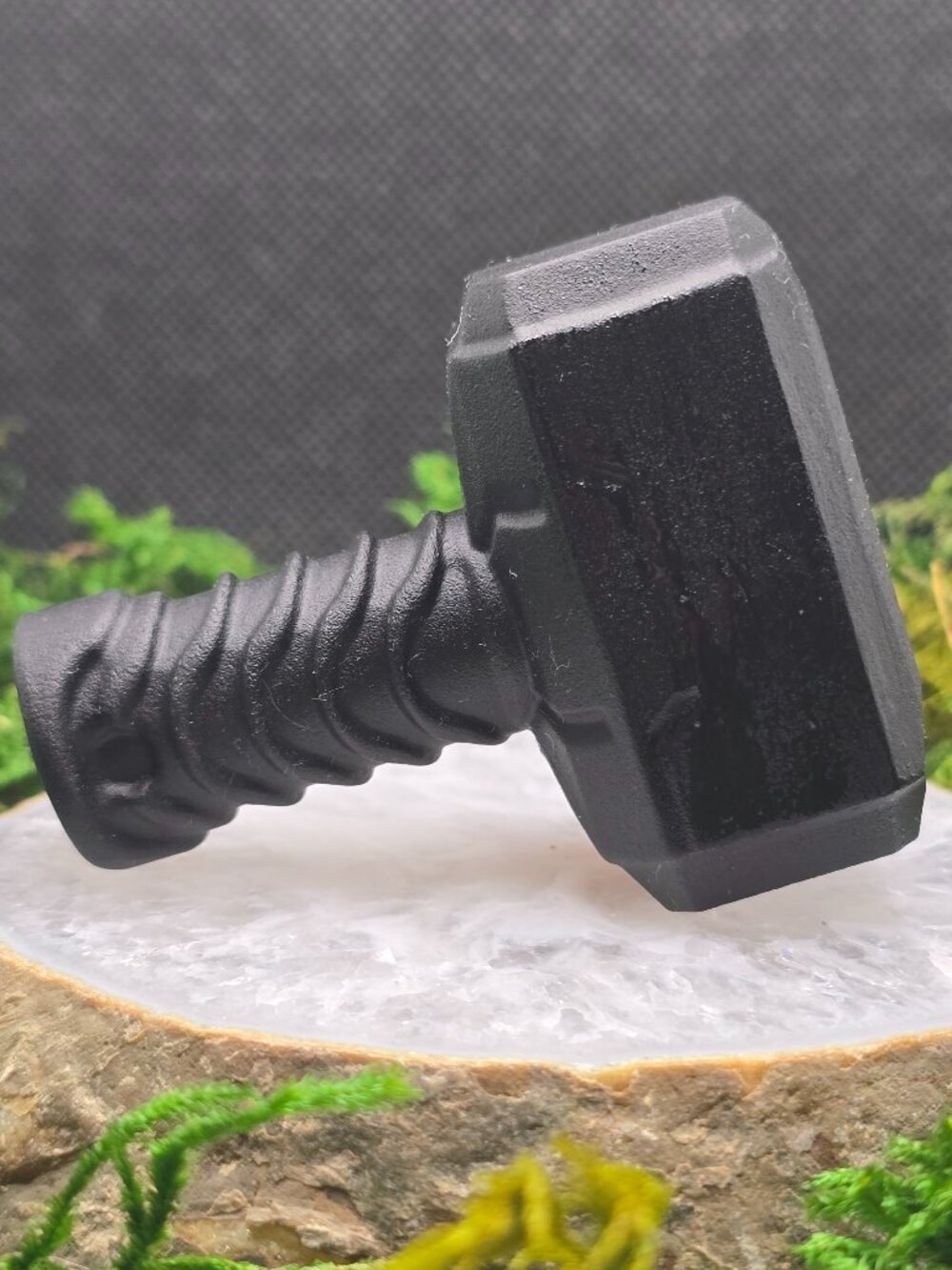 Black Obsidian Thor's Hammer Mjolnir Crystal Carving 2.5" Viking Norse Decor
